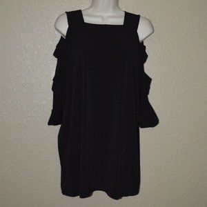 Sz M Neiman Marcus Black 3/4 Sleeve Cut Out Cold Shoulder Top Blouse